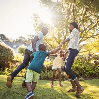 family playing outside